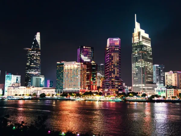 Ho Chi Minh City skyline with Saigon River at sunset, Southern Vietnam travel destination