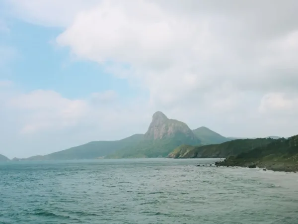 Calm beach and mountain on the Con Dao coast