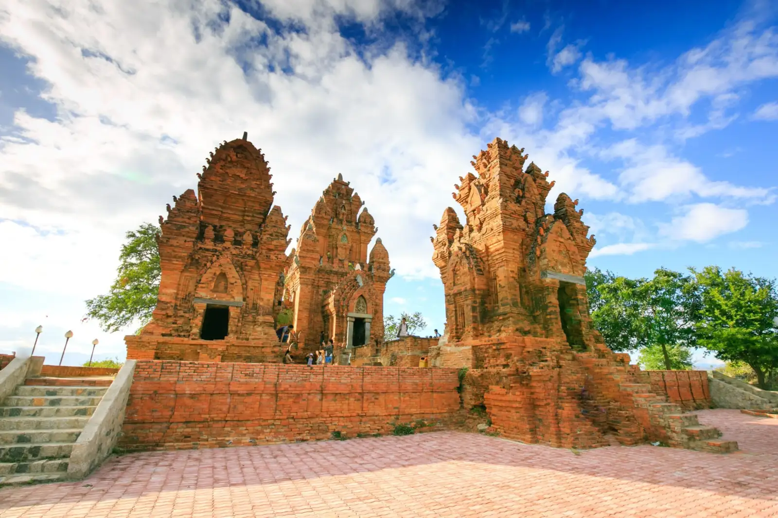 Ancient red-brick Cham towers of Po Klong Garai under a blue sky