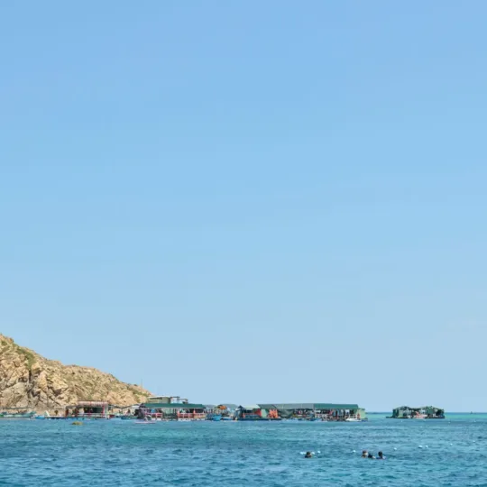 Clear blue water and distant islands off Quy Nhon
