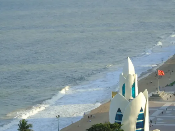 Lotus-shaped tower overlooking the beach and coastline of Nha Trang Bay