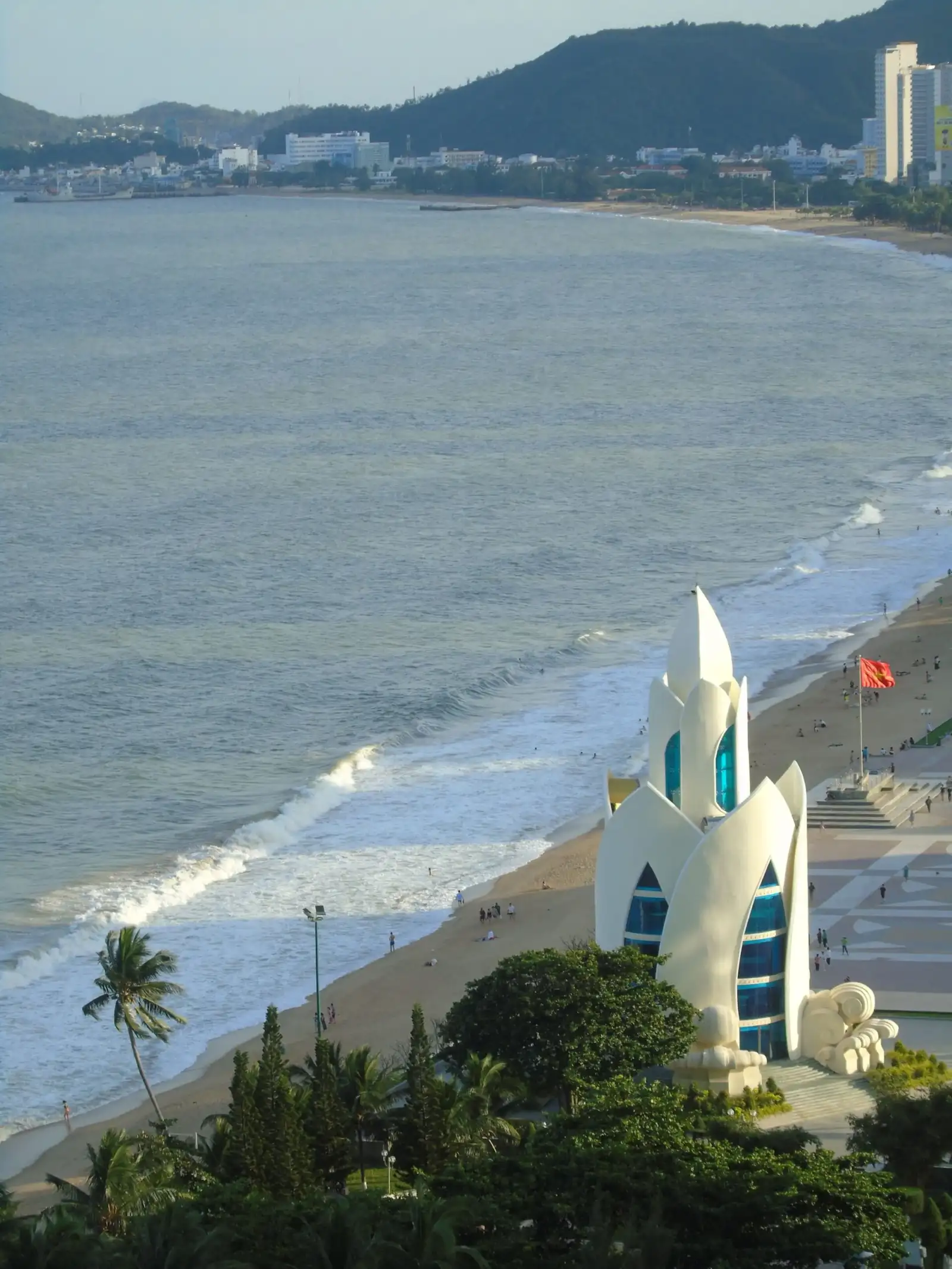 Lotus-shaped tower overlooking the beach and coastline of Nha Trang Bay