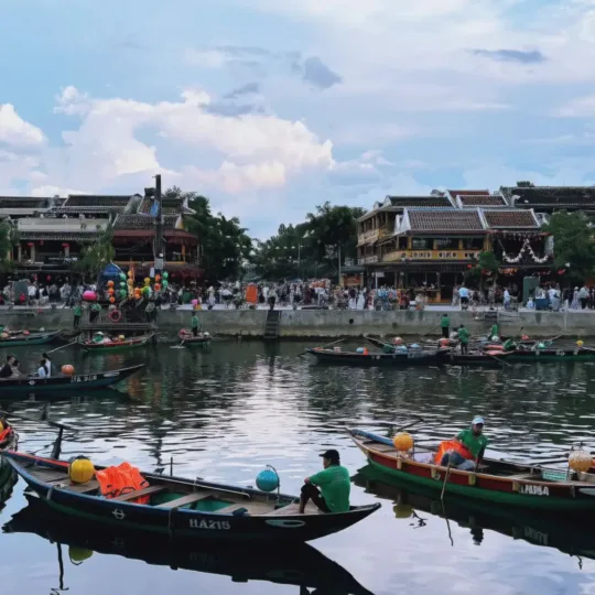 Traditional boats on the river in Hoi An Old Town