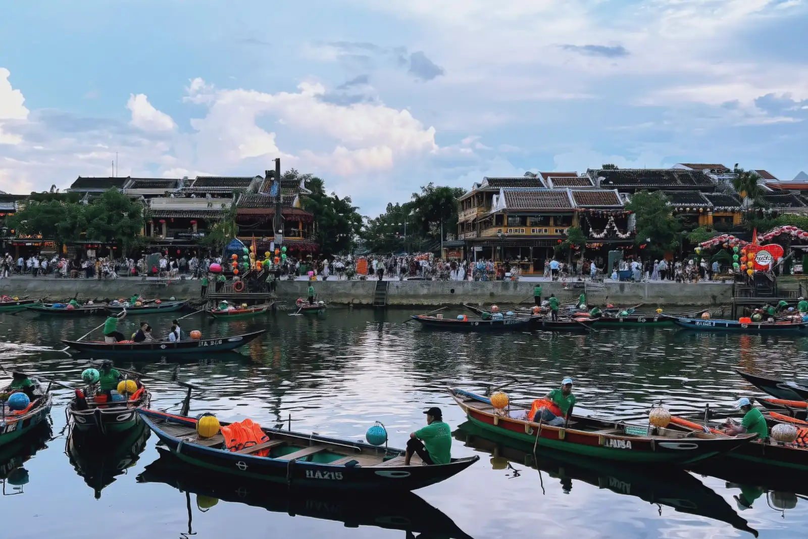 Traditional boats on the river in Hoi An Old Town